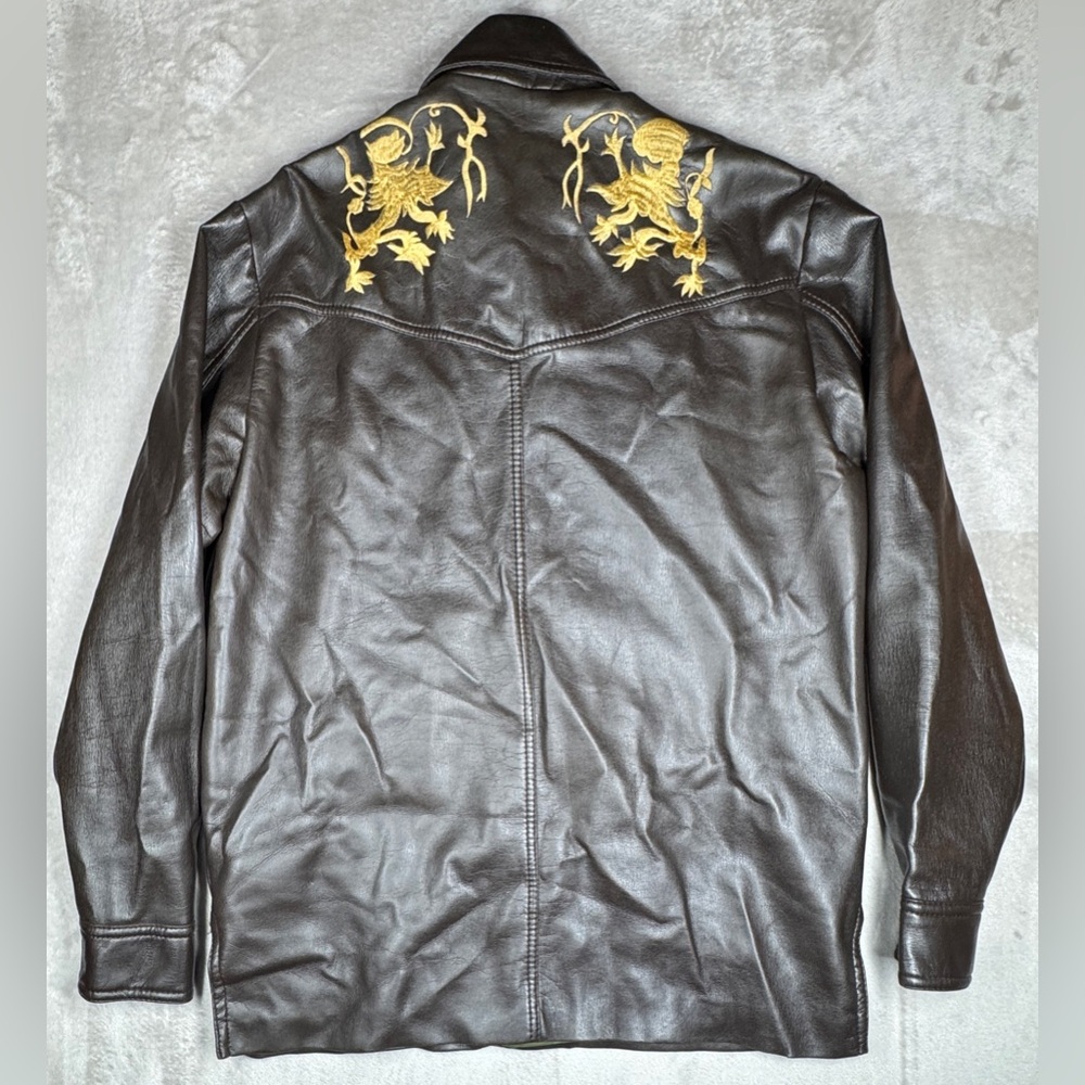 Vintage Male Dude Brown Faux Leather Embroidered Western Y2K Jacket Men’s Large